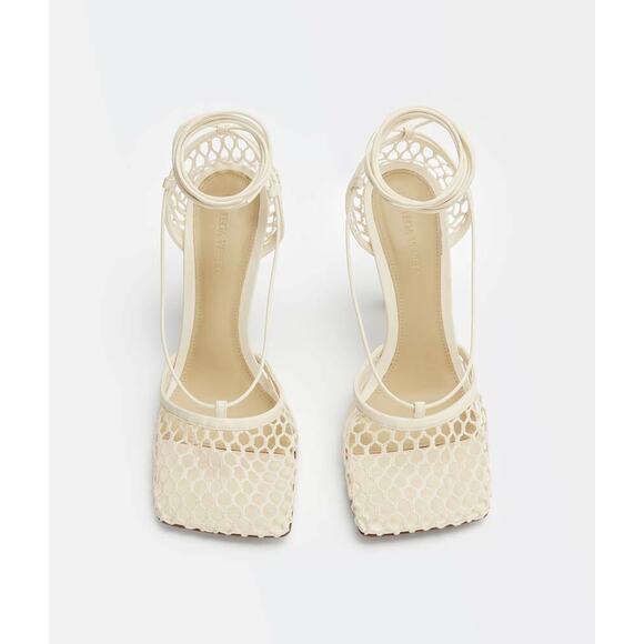 Bottega Veneta Stretch Toile Leather Square Toe Lace Up Tie Sandal Heel Pump 42 - Picture 6 of 12